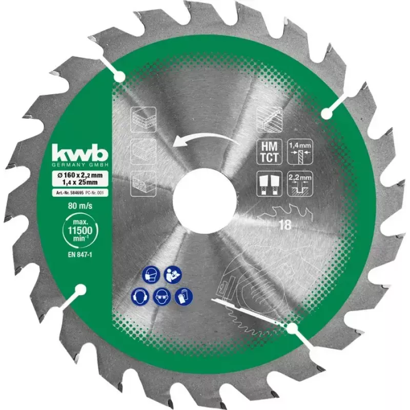 Circular saw blade set Einhell-KWB 584795, Ø165mm, bore 20mm, 3 pcs for chipboard, hardwood, plywood, plastic, softwood