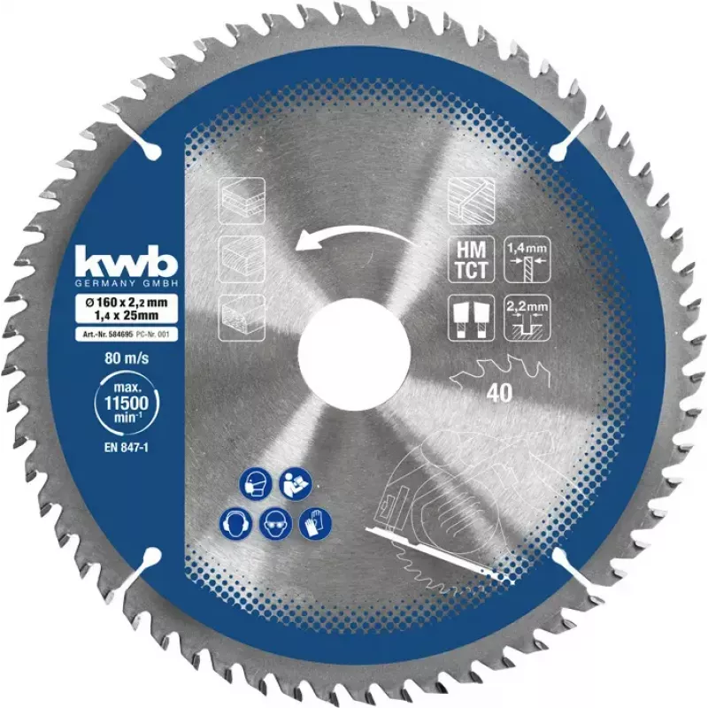 Circular saw blade set Einhell-KWB 584795, Ø165mm, bore 20mm, 3 pcs for chipboard, hardwood, plywood, plastic, softwood