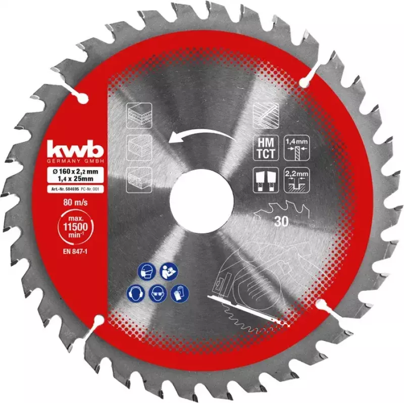 Circular saw blade set Einhell-KWB 584795, Ø165mm, bore 20mm, 3 pcs for chipboard, hardwood, plywood, plastic, softwood