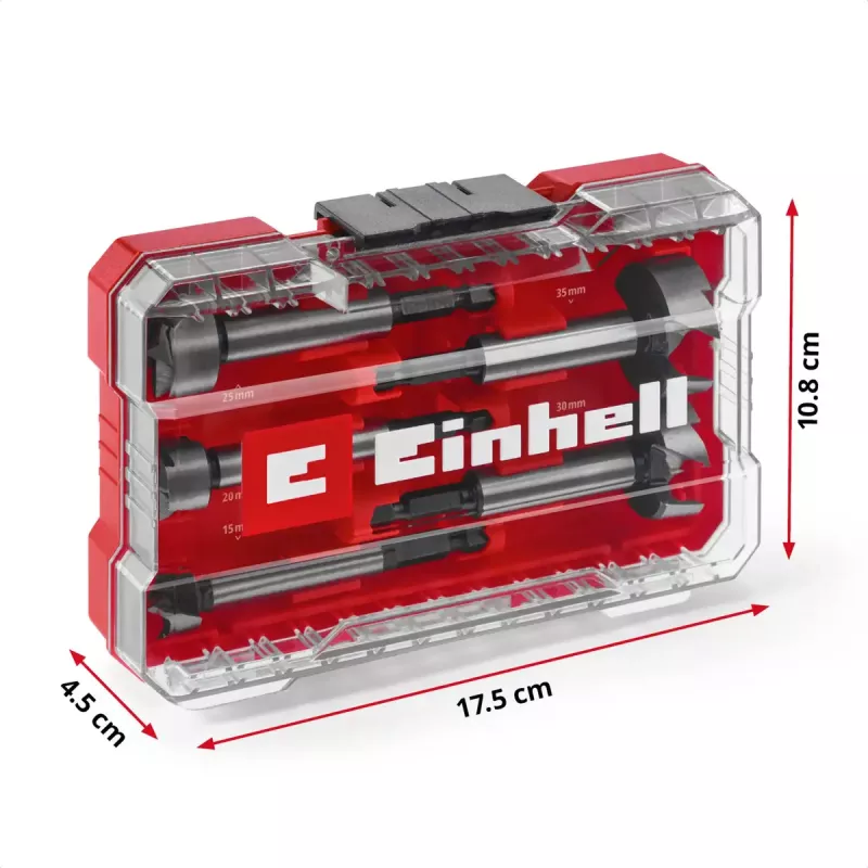 Forstner drill bit set Einhell-KWB 5 pcs, red/transparent, 1/4 inch shank, M-CASE (MPN 706003)