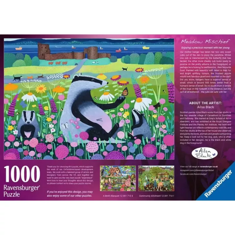 Jigsaw Puzzle Ravensburger Meadow Friends 1000 pieces, adult/teen, classic interlocking pieces