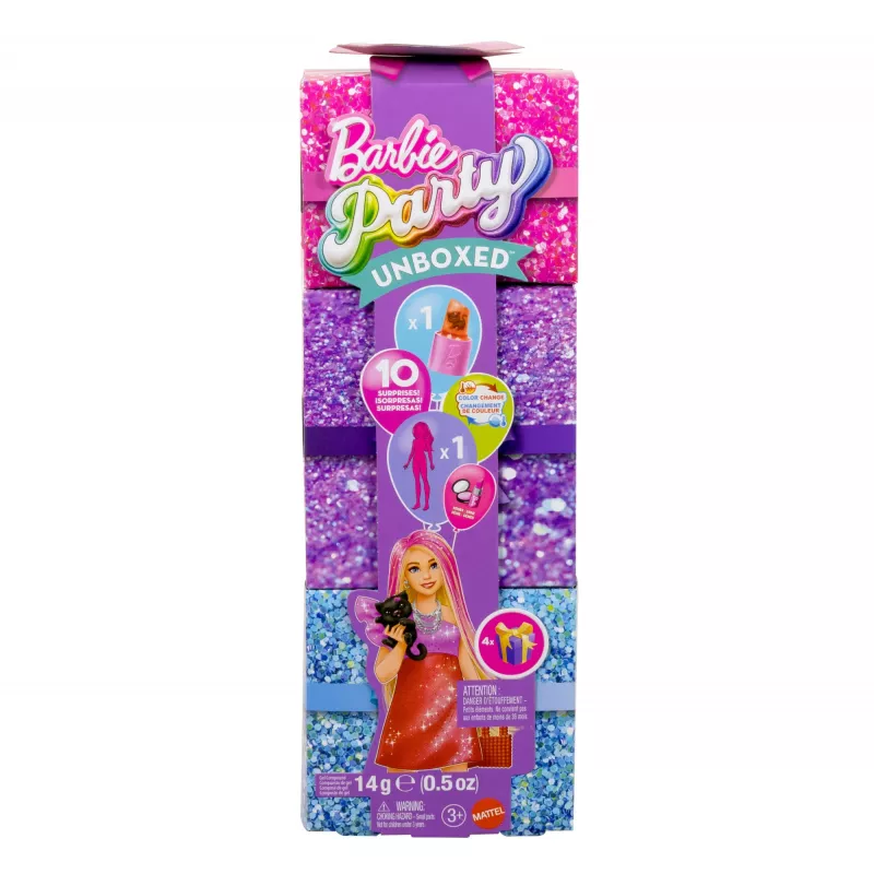 Barbie Party Unboxed Glam Party Series Red Sparkle Doll & Accessories with 10 Surprises