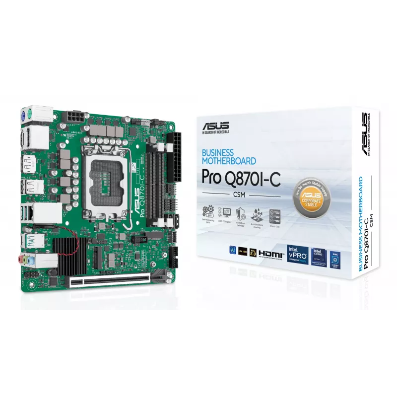 Mini ITX motherboard ASUS PRO Q870I-C-CSM LGA 1851, Intel Q870, DDR5 SO‑DIMM, 2 slots, up to 128 GB