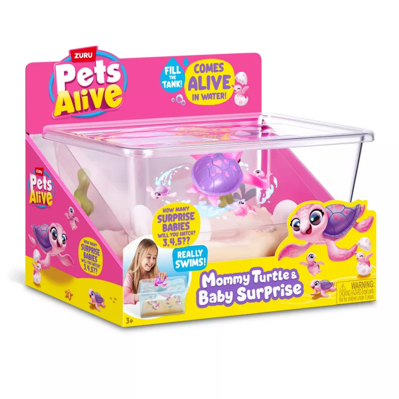 Zuru Pets Alive Mommy Turtle Surprise interactive toy, multicolour, LR44 battery