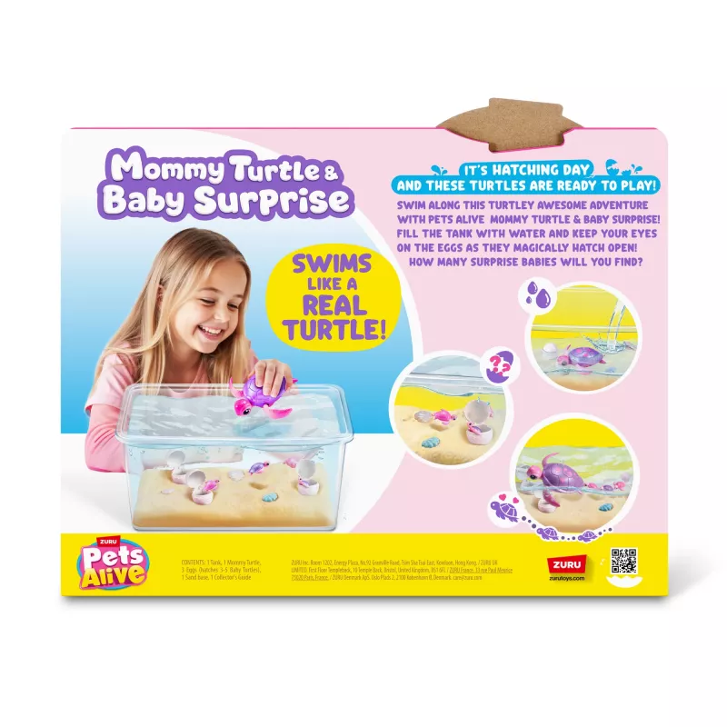 Zuru Pets Alive Mommy Turtle Surprise interactive toy, multicolour, LR44 battery