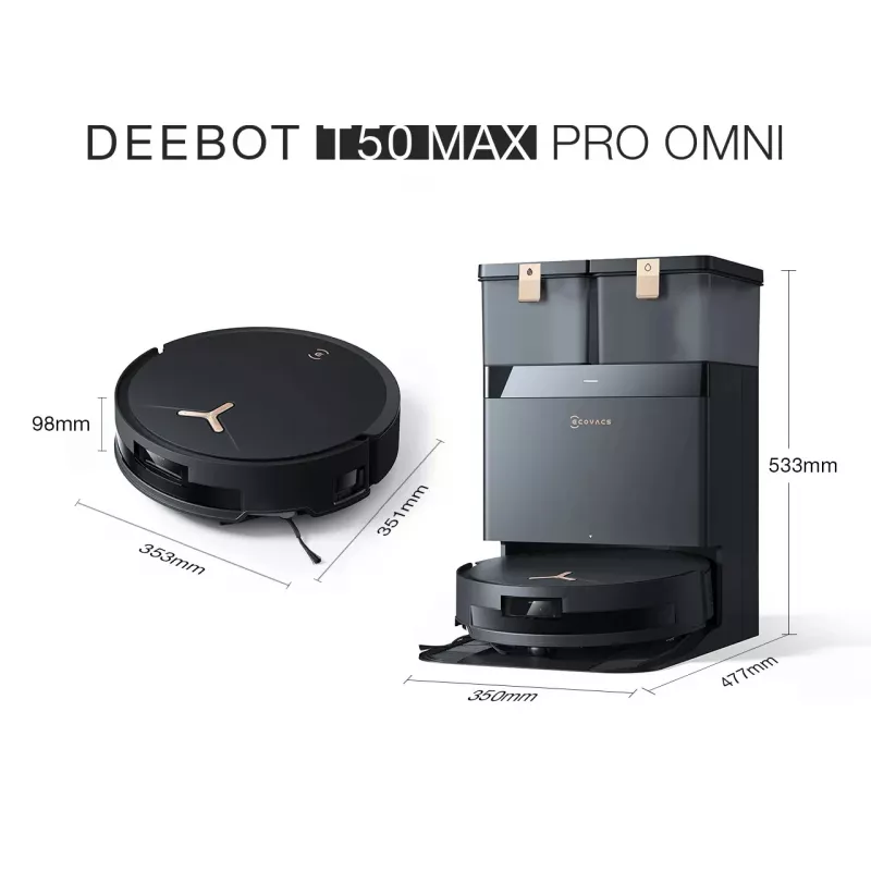 Robot vacuum Ecovacs Deebot T50 MAX PRO OMNI Gen2 — 3000Pa suction, 180 min runtime, black