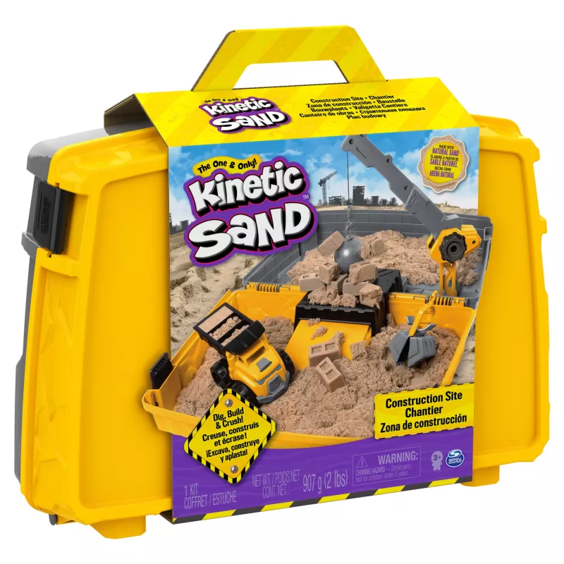 Kinetic Sand , Construction Site Folding Sandbox with 2lbs Play Sand & Toy Truck, Storage Case, Sensory Toys, Holiday Gifts for Kids Ages 3 and up