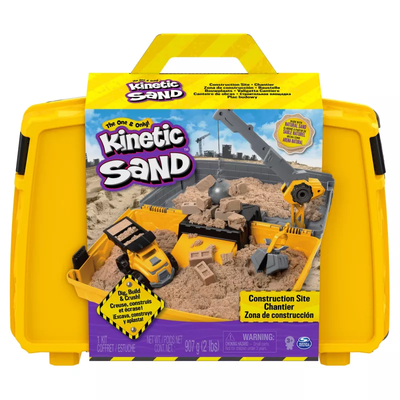 Kinetic Sand , Construction Site Folding Sandbox with 2lbs Play Sand & Toy Truck, Storage Case, Sensory Toys, Holiday Gifts for Kids Ages 3 and up