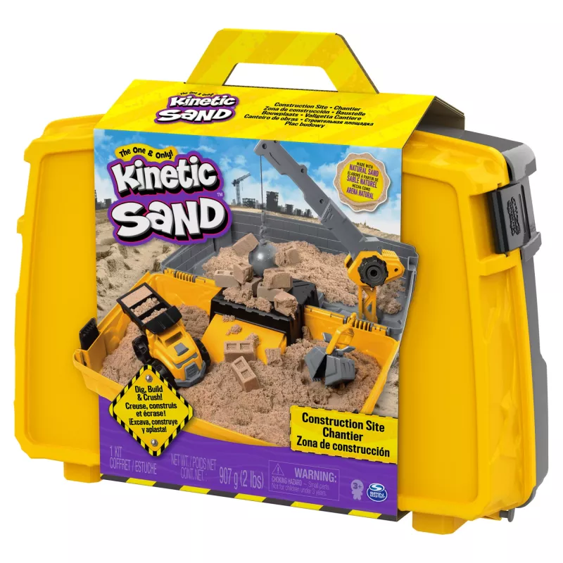 Kinetic Sand , Construction Site Folding Sandbox with 2lbs Play Sand & Toy Truck, Storage Case, Sensory Toys, Holiday Gifts for Kids Ages 3 and up