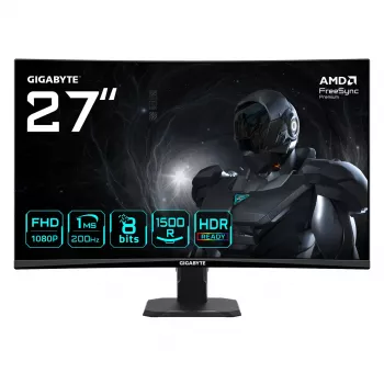 GIGABYTE GS27FCA 27 inch FHD Curved Gaming Monitor - 1920 x 1080, 200Hz, 1, 250 cd/m², FreeSync Premium, HDR Ready, HDMI 2.0, Displayport 1.4