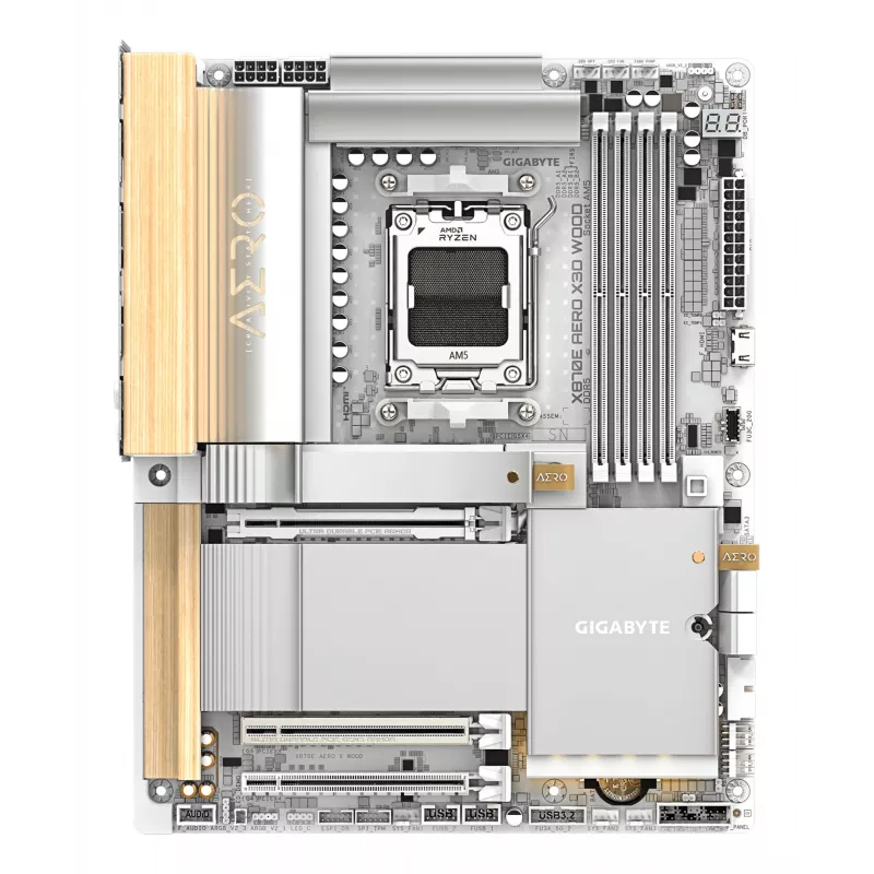 GIGABYTE X870E AERO X3D WOOD Motherboard - Supports AMD Ryzen 9000 CPUs, 16+2+2 Phases Digital VRM, up to 9000Hz DDR5 (OC), 2xPCIe 5.0 + 2xPCIe 4.0, Wi-Fi 7, 5GbE LAN, USB 4