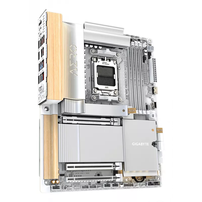 GIGABYTE X870E AERO X3D WOOD Motherboard - Supports AMD Ryzen 9000 CPUs, 16+2+2 Phases Digital VRM, up to 9000Hz DDR5 (OC), 2xPCIe 5.0 + 2xPCIe 4.0, Wi-Fi 7, 5GbE LAN, USB 4