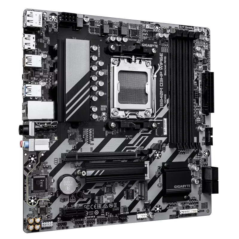 GIGABYTE B840M D3HP WIFI6E Micro ATX Motherboard — AMD Socket AM5, B840, 4x DDR5 up to 8200MHz OC, 2x PCIe 4.0 M.2, Wi‑Fi 6E, 1GbE