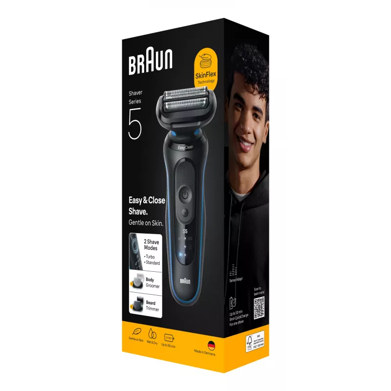 Foil shaver BRAUN Series 5 52-B1650S — 3-blade, Li-Ion battery, wet & dry, trimmer, blue