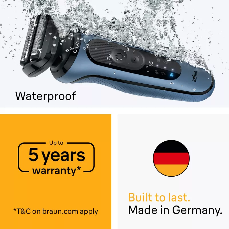 Foil shaver BRAUN Series 5 52-B1650S — 3-blade, Li-Ion battery, wet & dry, trimmer, blue