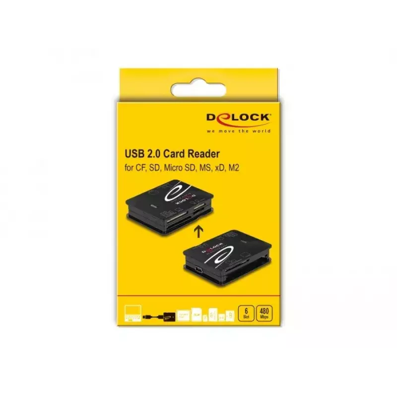 Card Reader DeLOCK 91007 USB 2.0 Black CF MMC MS MicroSD xD
