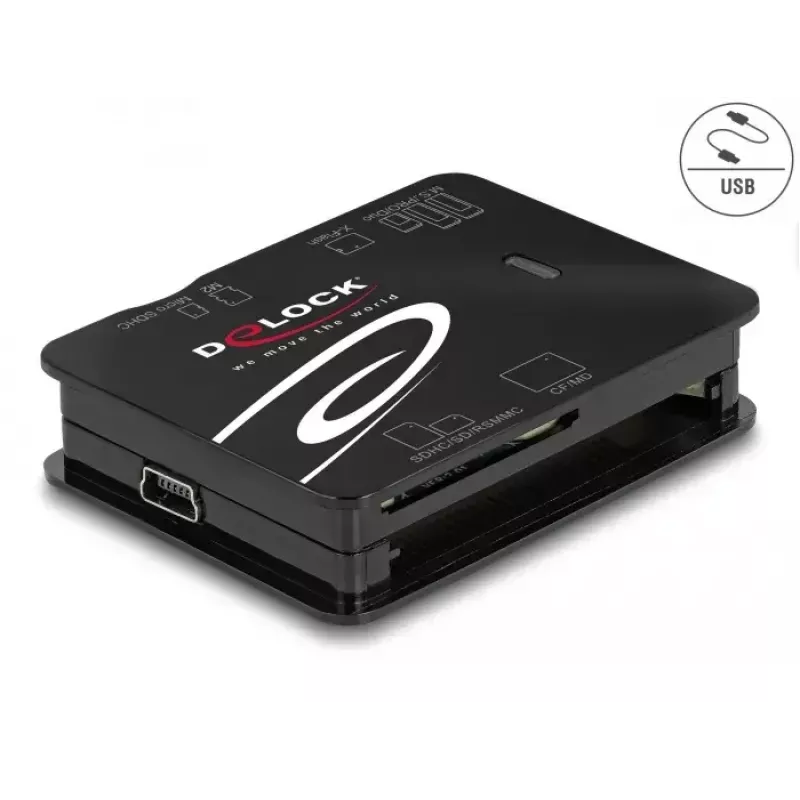 Card Reader DeLOCK 91007 USB 2.0 Black CF MMC MS MicroSD xD