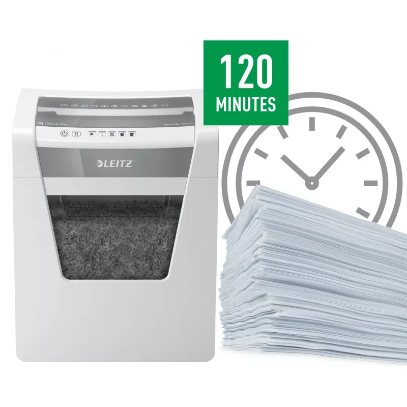 Leitz IQ Office Paper Shredder P4, Cross shredding, 22.3 cm, 4 x 40 mm, 23 L, 225 sheets, 55 dB
