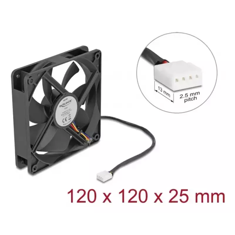DELOCK 67303 Computer Case Fan 120 mm, 24 V, Ball Bearing, Black