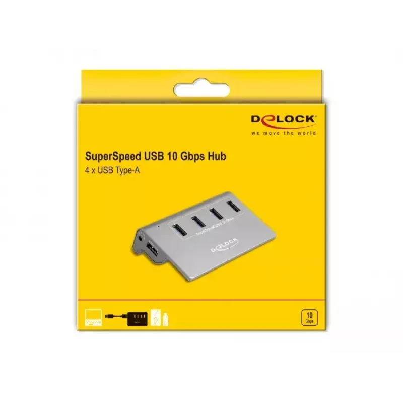 DeLOCK 64181 USB Hub 3.2 Gen 2 Type-A 10000 Mbit/s Grey