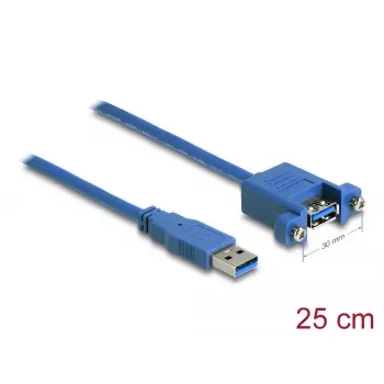 DeLOCK USB 3.0 Type-A male to female panel-mount cable 25 cm