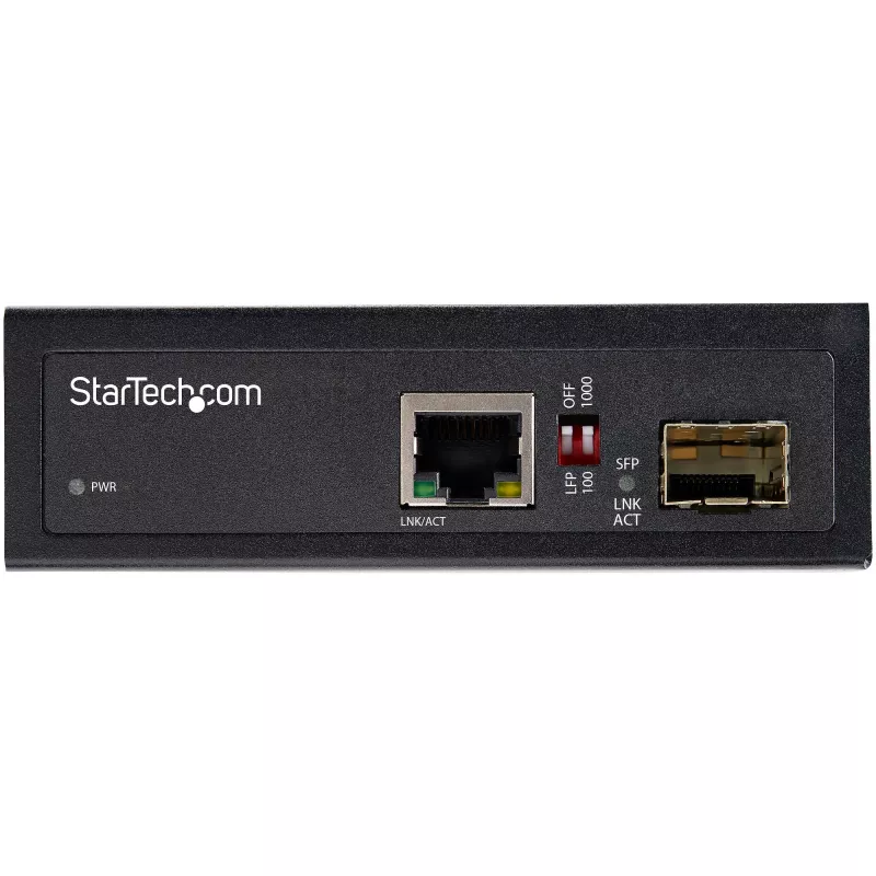 StarTech.com Industrial Fiber to Ethernet Media Converter - 10/100/1000 Mbps SFP to RJ45/Cat6 - Singlemode/Multimode Optical Fiber to Copper Gigabit Network - 12-56V DC - IP-30/ -40 to +75C