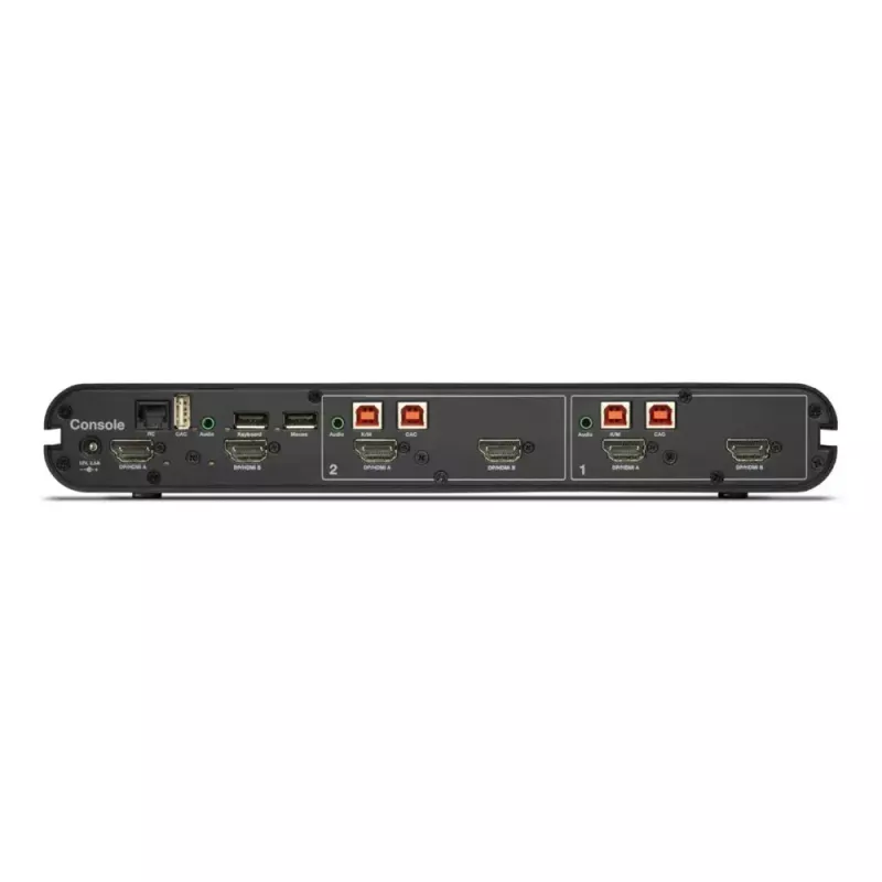 KVM switch Belkin Universal 2nd Gen — 2-port secure KVM, HDMI/DisplayPort, 4K@60Hz, USB keyboard/mouse, black, rack-mount