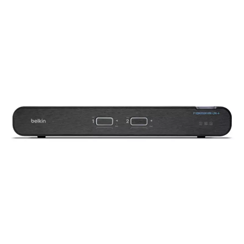 KVM switch Belkin Universal 2nd Gen — 2-port secure KVM, HDMI/DisplayPort, 4K@60Hz, USB keyboard/mouse, black, rack-mount