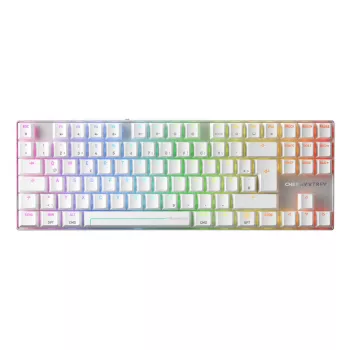 Wireless Gaming Keyboard CHERRY MX 8.2 Pro TMR — Tenkeyless, QWERTZ German, USB + RF + Bluetooth, RGB, Silver/White