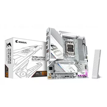 GIGABYTE Motherboard X870M AORUS ELITE WIFI7 ICE — Micro ATX, AMD X870, Socket AM5, DDR5 up to 8200Hz (O.C), 14+2+2 VRM, PCIe 5.0, Wi‑Fi 7, 2.5 GbE, USB4