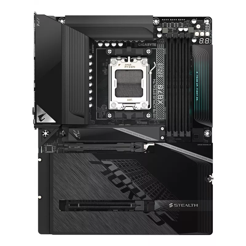 GIGABYTE X870 AORUS STEALTH Motherboard - Supports AMD Ryzen 9000 CPUs, 16+2+2 Phases Digital VRM, up to 8200Hz DDR5 (OC), 2xPCIe 5.0 + 2xPCIe 4.0, Wi-Fi 7, 5 GbE LAN, USB 4