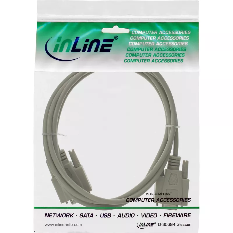 InLine Serial extension, 9pin male / female, moulded, 1:1 assigned, 15m