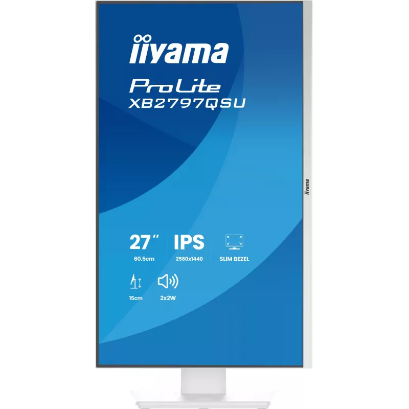 27 inch IIYAMA ProLite XB2797QSU-W1 IPS Quad HD (2560x1440) LED monitor, 178° viewing, USB 3.2 hub, speakers, VESA, height adjustable, white