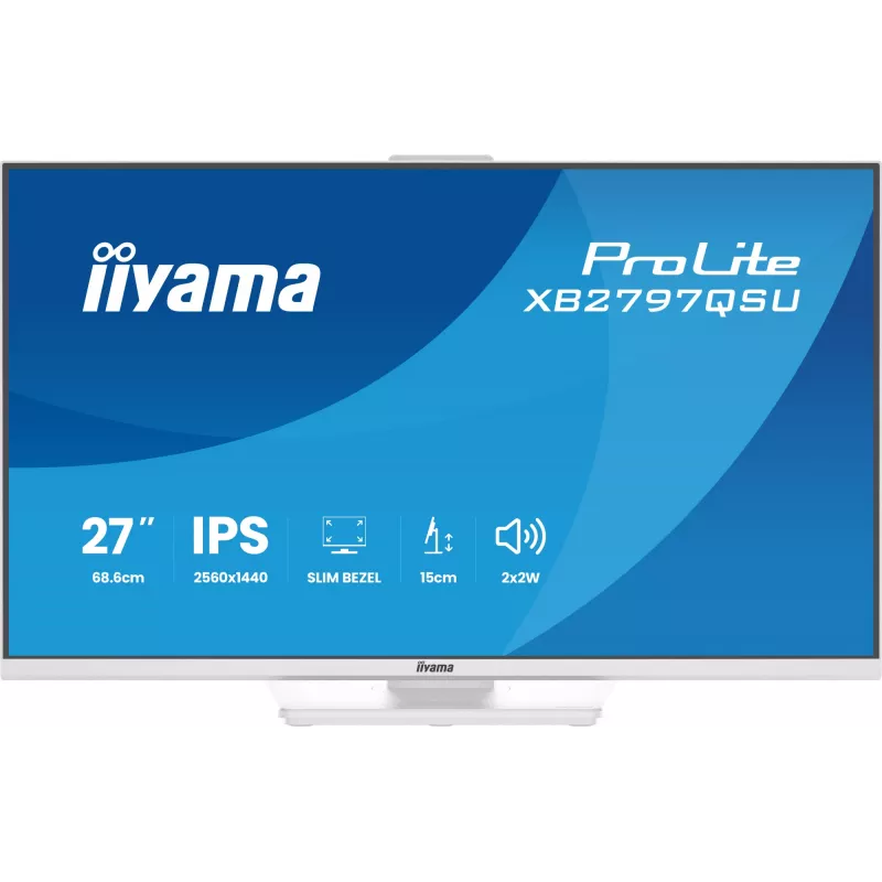 27 inch IIYAMA ProLite XB2797QSU-W1 IPS Quad HD (2560x1440) LED monitor, 178° viewing, USB 3.2 hub, speakers, VESA, height adjustable, white