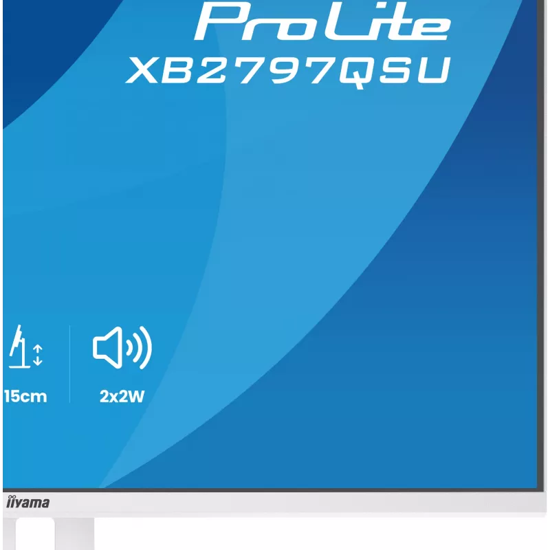 27 inch IIYAMA ProLite XB2797QSU-W1 IPS Quad HD (2560x1440) LED monitor, 178° viewing, USB 3.2 hub, speakers, VESA, height adjustable, white