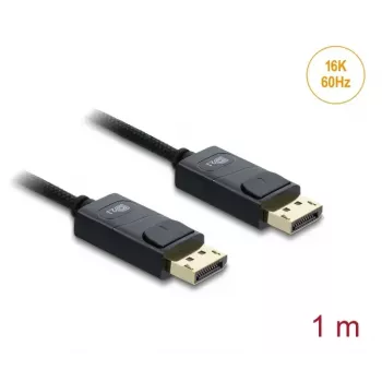 DELOCK Coaxial DisplayPort cable 16K 60 Hz 80 Gbps braided coating 1 m, DisplayPort to DisplayPort, black