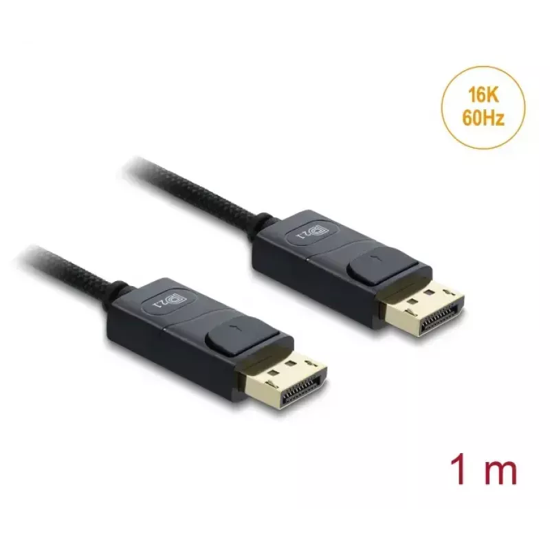 DELOCK Coaxial DisplayPort cable 16K 60 Hz 80 Gbps braided coating 1 m, DisplayPort to DisplayPort, black