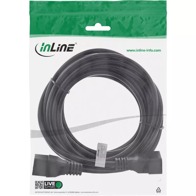 InLine power cable C19 / C20 3-pin IEC male / female black 7.5m