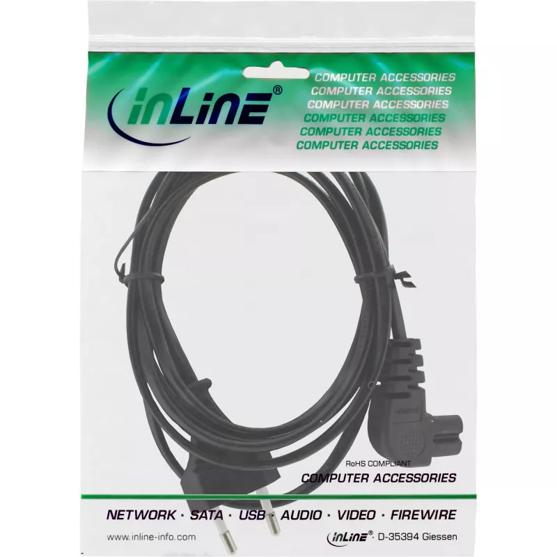 InLine power cable, Euro male / Euro8 male angled, black, 10m