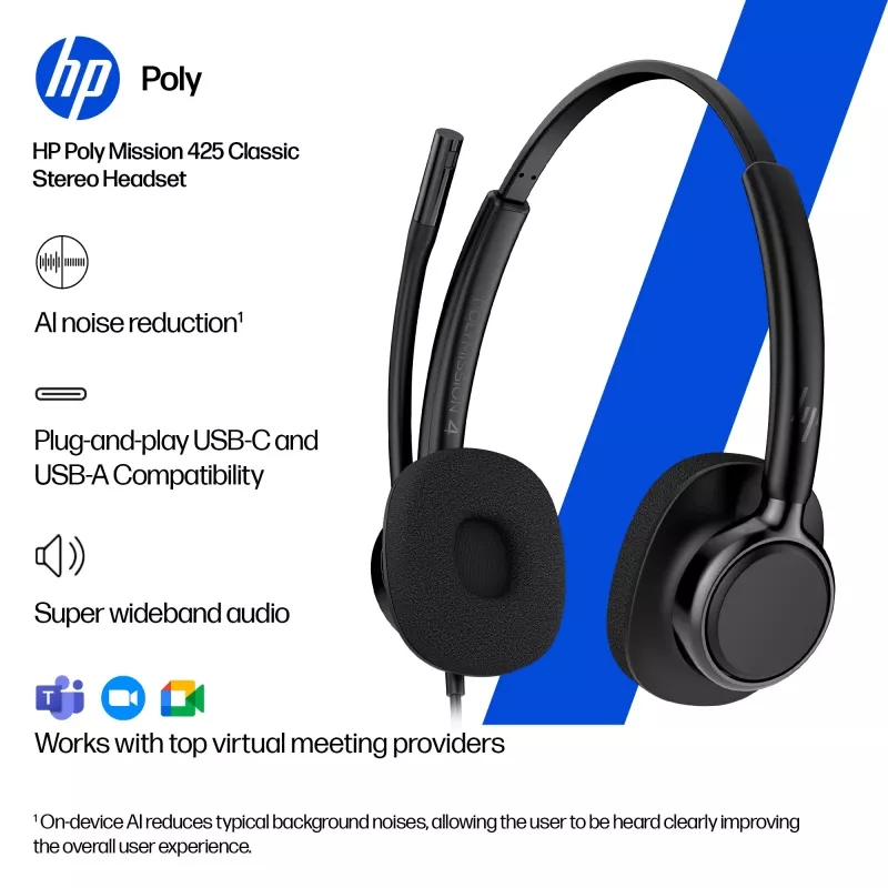 Wired Stereo Headset HP Poly Mission 425 Classic USB, over-ear, 126 g