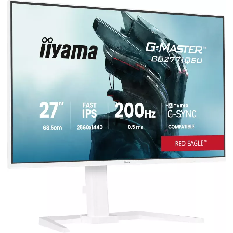 27 inch iiyama G-MASTER GB2771QSU-W1 monitor, 2560×1440 WQHD, Fast IPS, 2 ms, USB 3.2 hub, speakers, VESA, height adjustable (white)