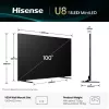 TV Hisense 100U8Q 100 inch (253 cm) 4K ULED Smart TV Mini LED, VIDAA, Wi‑Fi, DVB-T2/C/S2, Black/Grey