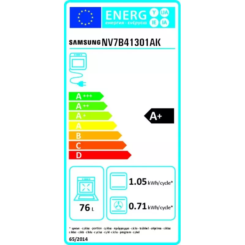 Built-in electric oven Samsung NV7B41301AK 76 L, 3850 W, touch control, black