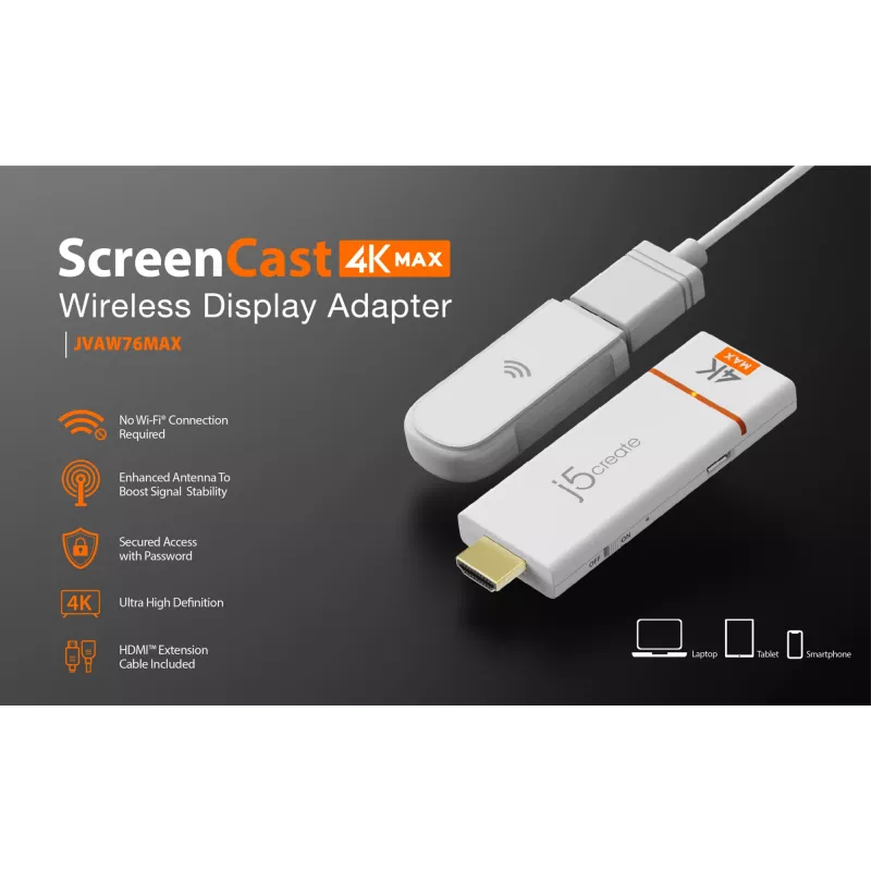 Wireless Display Adapter j5create ScreenCast 4K Max 2160p White