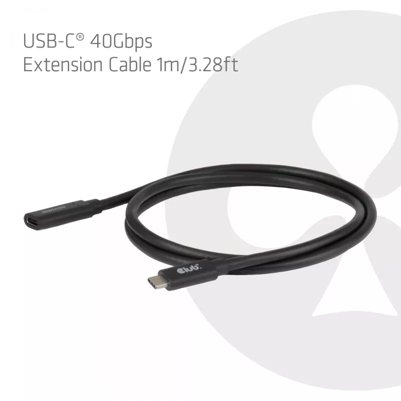 USB-C 40Gbps Extension Cable 1 m — club 3d, USB C to USB C, Black