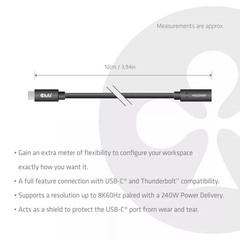 USB-C 40Gbps Extension Cable 1 m — club 3d, USB C to USB C, Black
