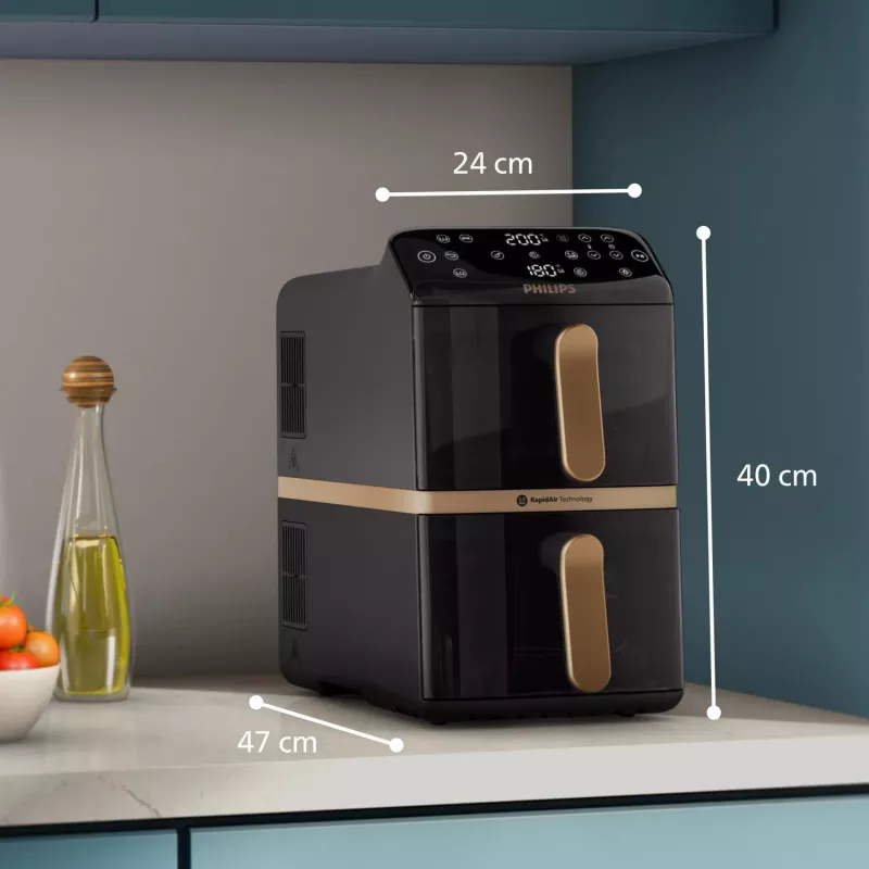 Philips 4000 series Dual Stack Airfryer Vertical Basket 10L Double Stand-alone 2750 W Hot air fryer Black