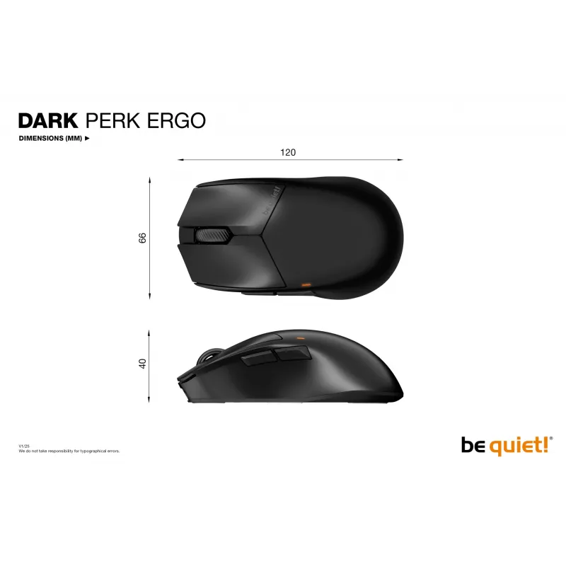 be quiet Dark Perk | Ergo mouse Gaming Right-hand RF Wireless + USB Type-C Optical 32000 DPI
