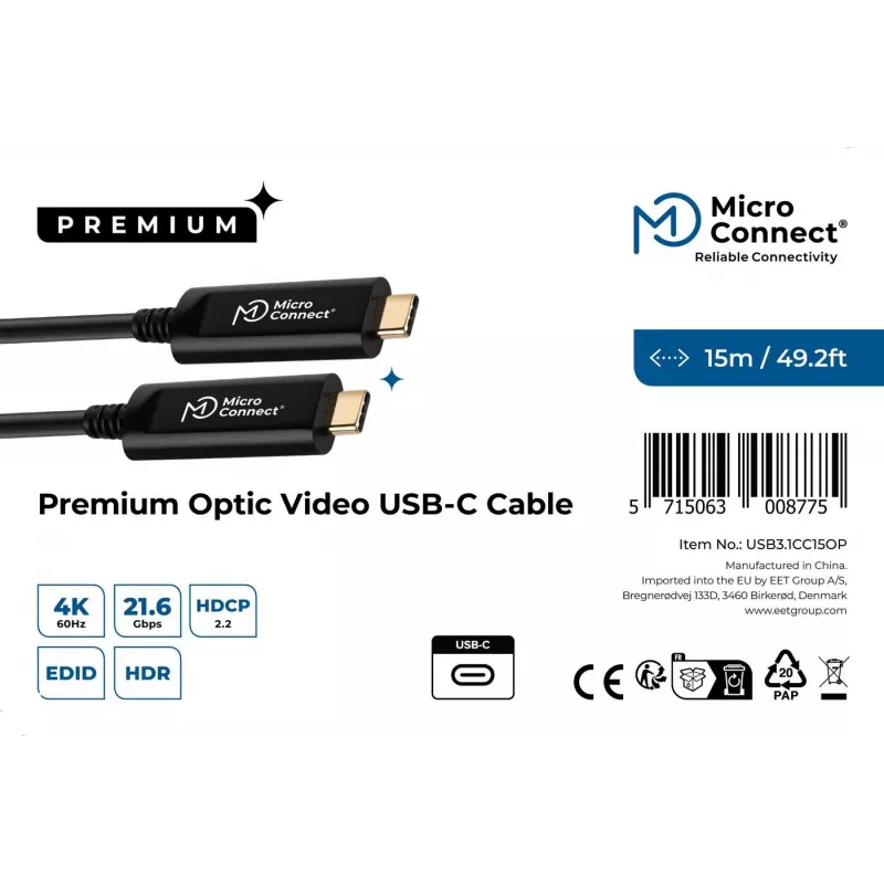 Microconnect USB3.1CC15OP USB cable USB 3.2 Gen 1 (3.1 Gen 1) 15 m USB C Black