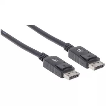 Manhattan DisplayPort 1.2 Cable, 4K@60hz, 1m, Male to Male, With Latches, Fully Shielded, Black, Lifetime Warranty, Equivalent to DISPL1M